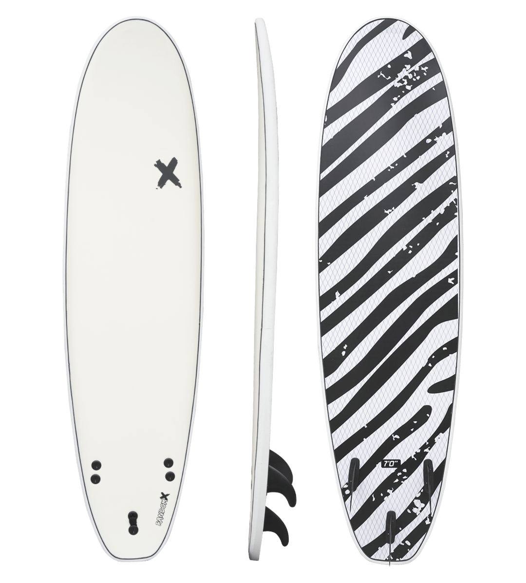 Random X Classic Foam Surfboard - 7' surf Coastline International White/Zebra / No