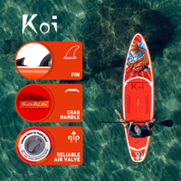 Thumbnail for Funwater Feath-R-Lite Koi 11' Inflatable Paddle Board SUP Fin, Grab handle and Air valve highlight